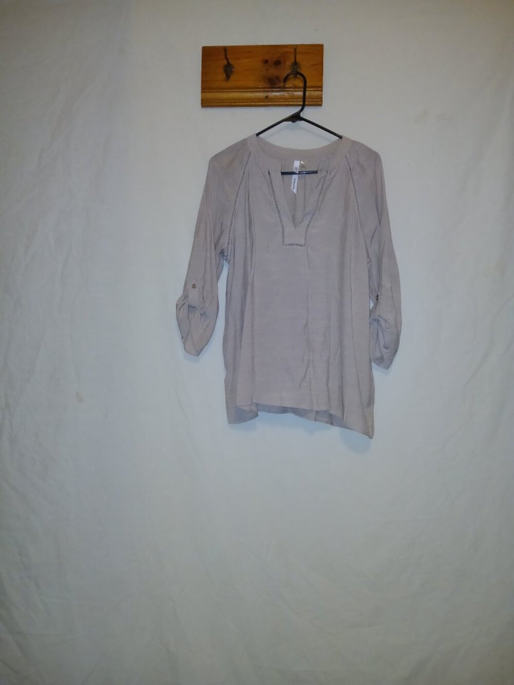 New York Collection Taupe Roll-Tab Sleeve Blouse